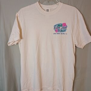 Ron Jon Cream Short Sleeve Tee with Blue & Pink Logo